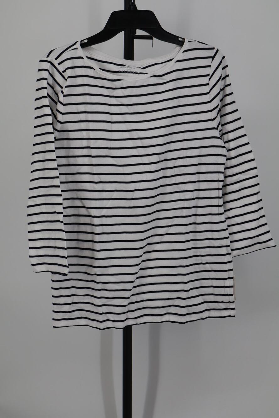 NEW Talbots T Shirt Women's White Black Striped Long Sleeve Round Neck Size L